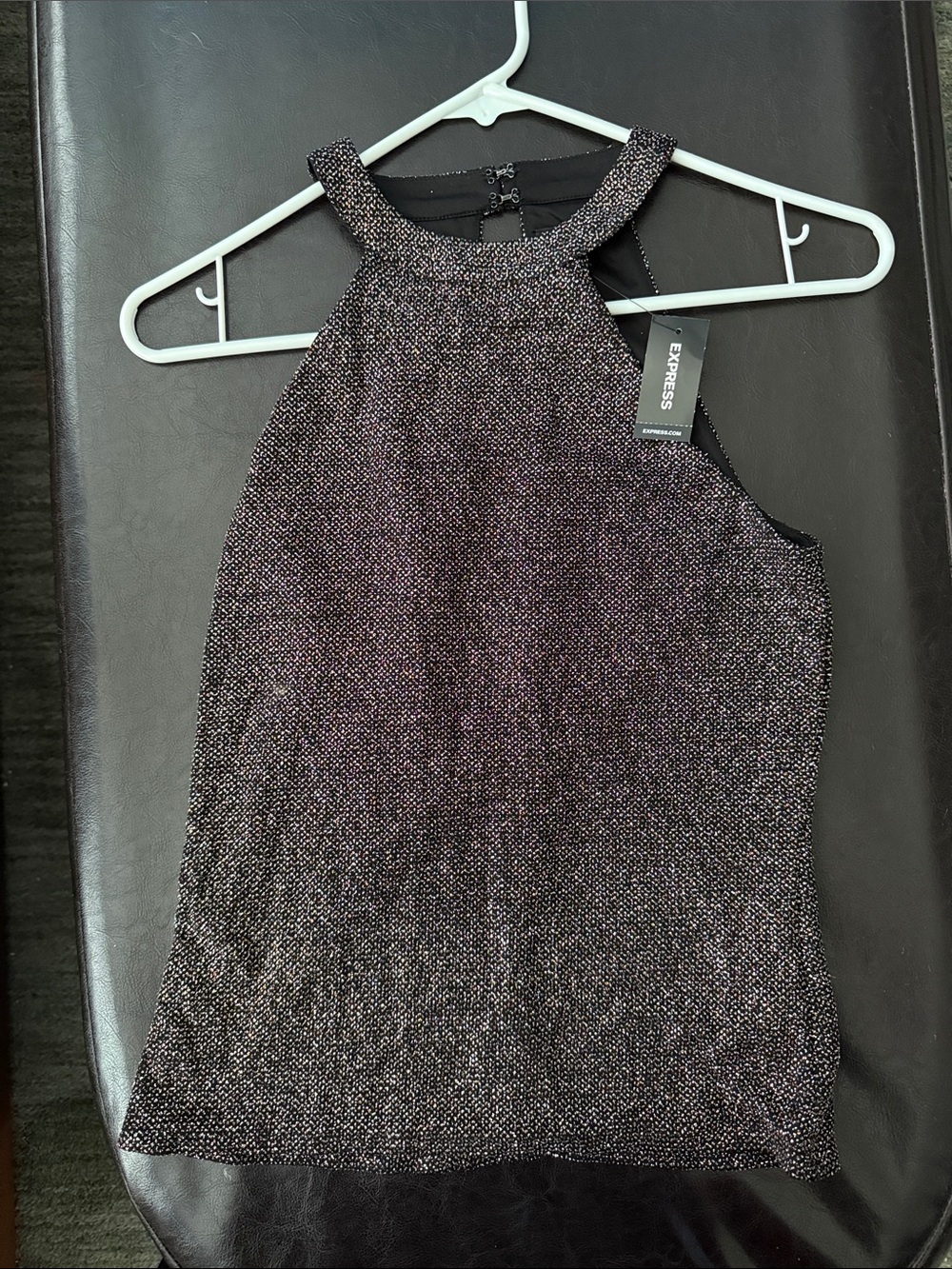 Express Metallic Halter Cami Top - XS Black, Gold & Silver Sparkle NWT